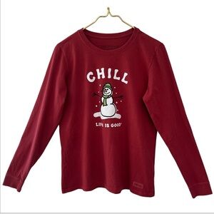 Life Is Good Chill Snowman Long Sleeve Crusher Tee Shirt